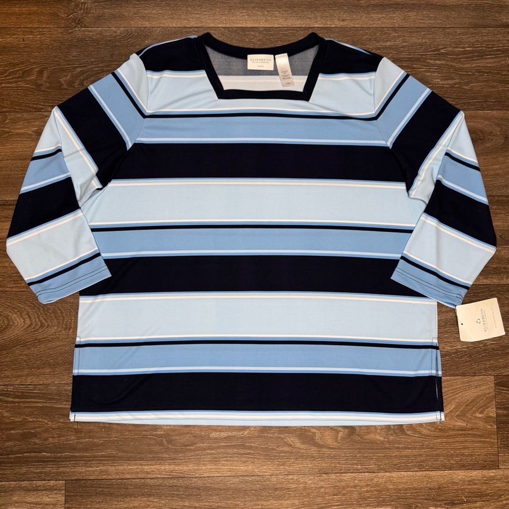 Liz Claiborne Blue and Black Striped Top Women’s Size 2P